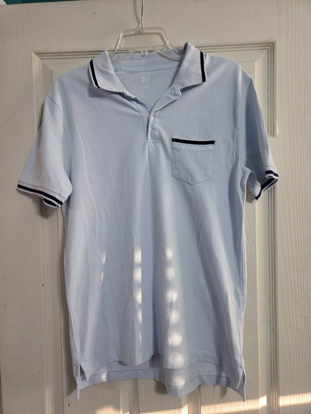 GAP Men's Light Blue Pique Cotton Polo Shirt Contrast Trim Chest Pocket Sz M